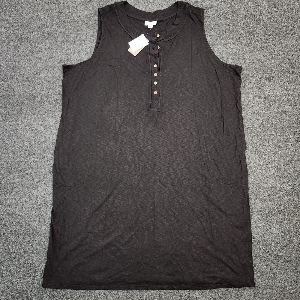 J.Jill Womens 3X Black Sleeveless Henley Dress Minimalist Coastal Normcore